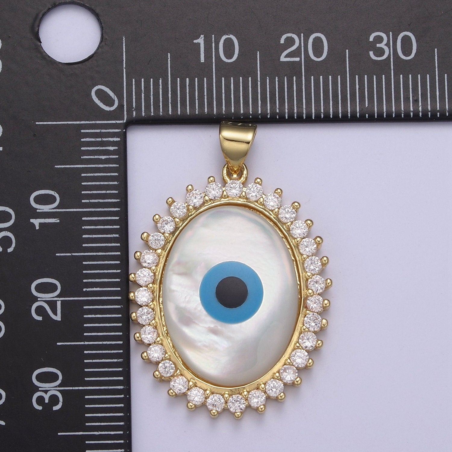 24K Gold Filled Evil Eye Pendant Encrusted with Cubic Zirconia CZ, Eye of Ra Pendant For DIY Jewelry Necklace Making H-831