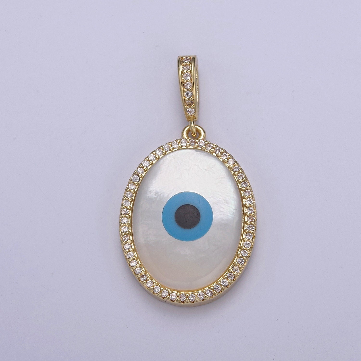 Cubic Zirconia Evil Eye Pendant, 24K Gold Filled Eye of Ra Charm Component For Jewelry Necklace DIY Making H-796
