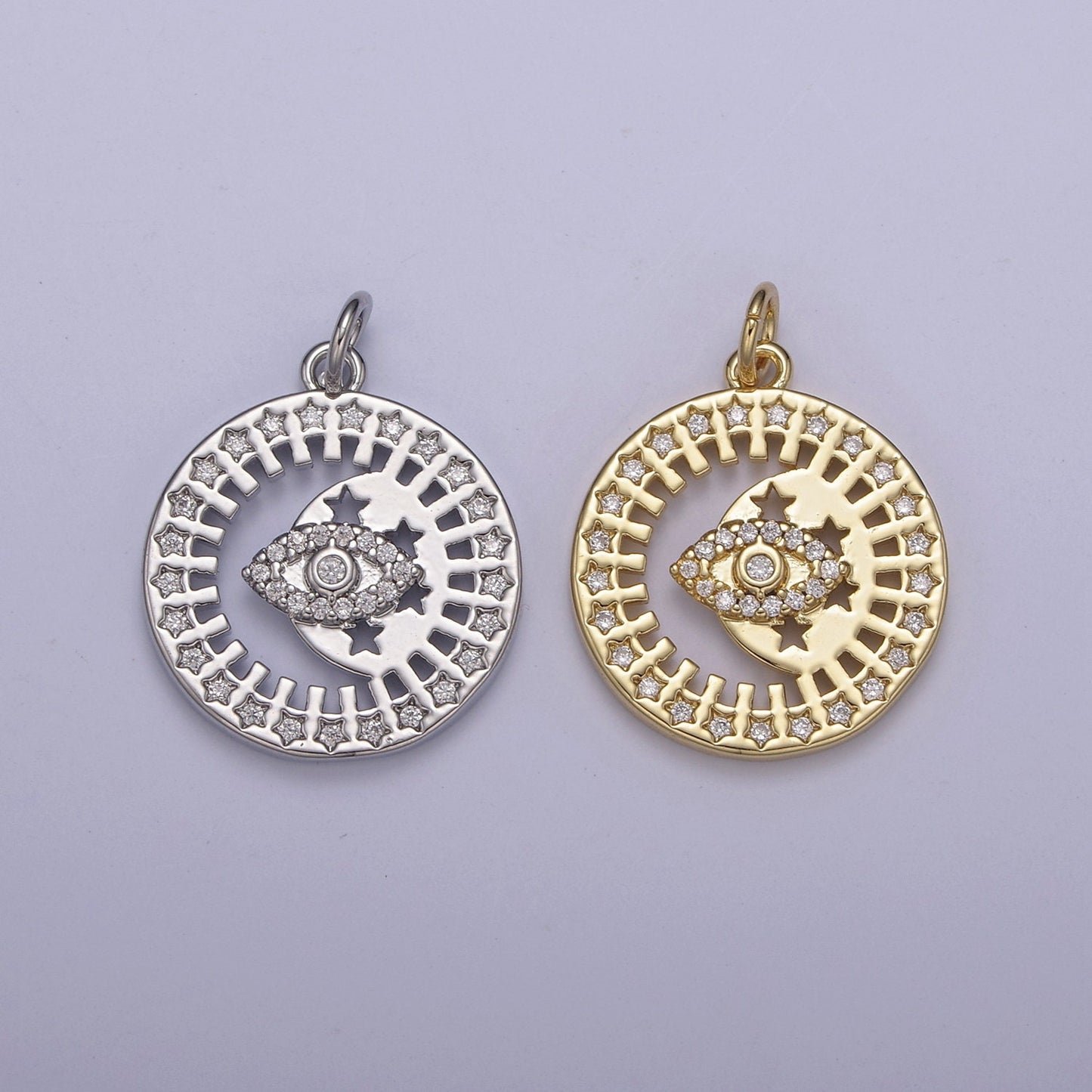 Dainty Evil Eye Charm Coin Round Medallion Add on Charm for Necklace Bracelet Supply N-671