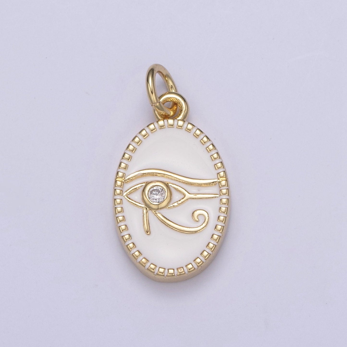 Dainty Black Enamel Eye Of Ra Oval Charm Necklace, White Evil Eye Necklace Pendant Amulet Protection Jewelry Layered Necklace N-673