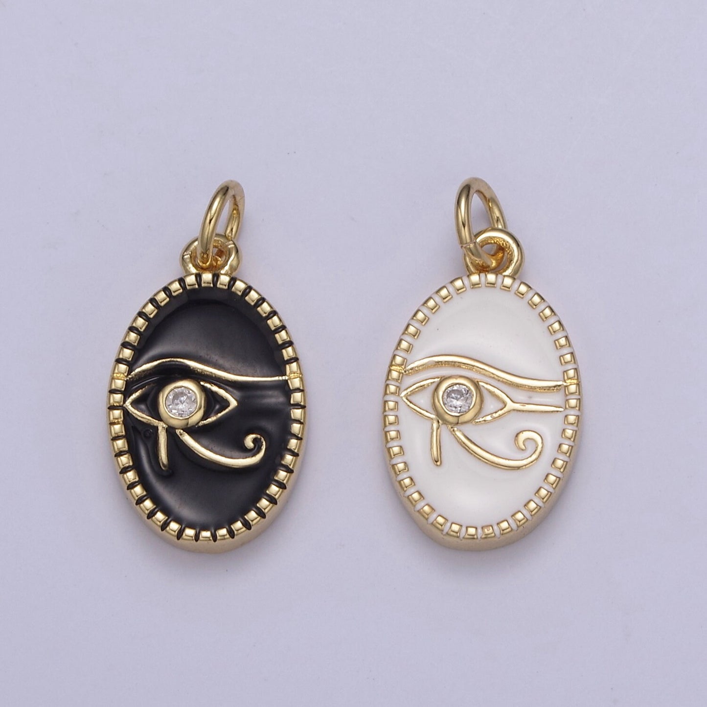 Dainty Black Enamel Eye Of Ra Oval Charm Necklace, White Evil Eye Necklace Pendant Amulet Protection Jewelry Layered Necklace N-673