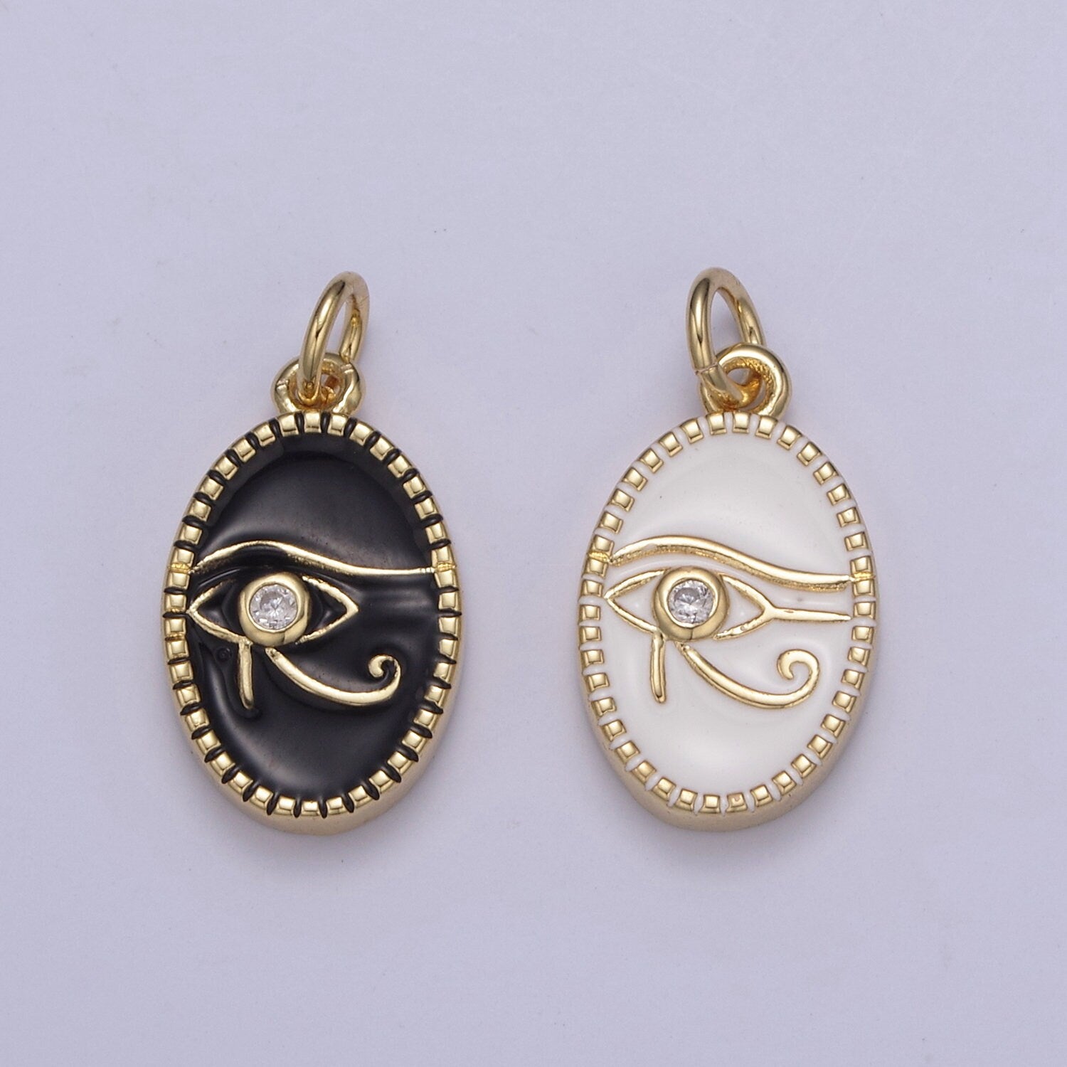Dainty Black Enamel Eye Of Ra Oval Charm Necklace, White Evil Eye Necklace Pendant Amulet Protection Jewelry Layered Necklace N-673