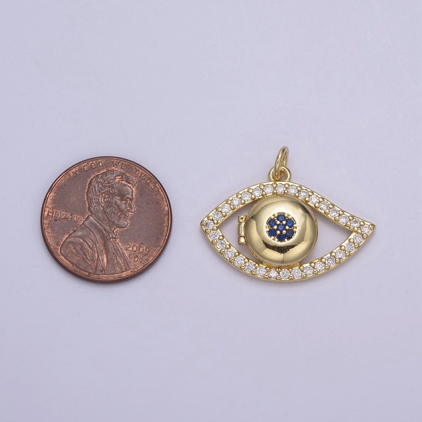 24K Gold Filled Evil Eye Necklace Charm, Micro Pave Eye of Ra Open Locket, Protection Pendant For DIY Jewelry Making, N-767