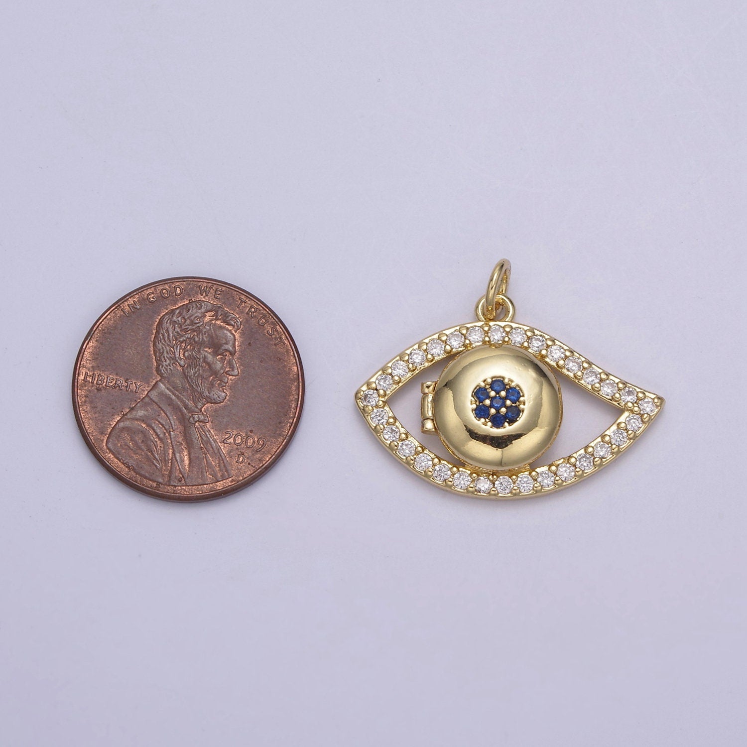 24K Gold Filled Evil Eye Necklace Charm, Micro Pave Eye of Ra Open Locket, Protection Pendant For DIY Jewelry Making, N-767