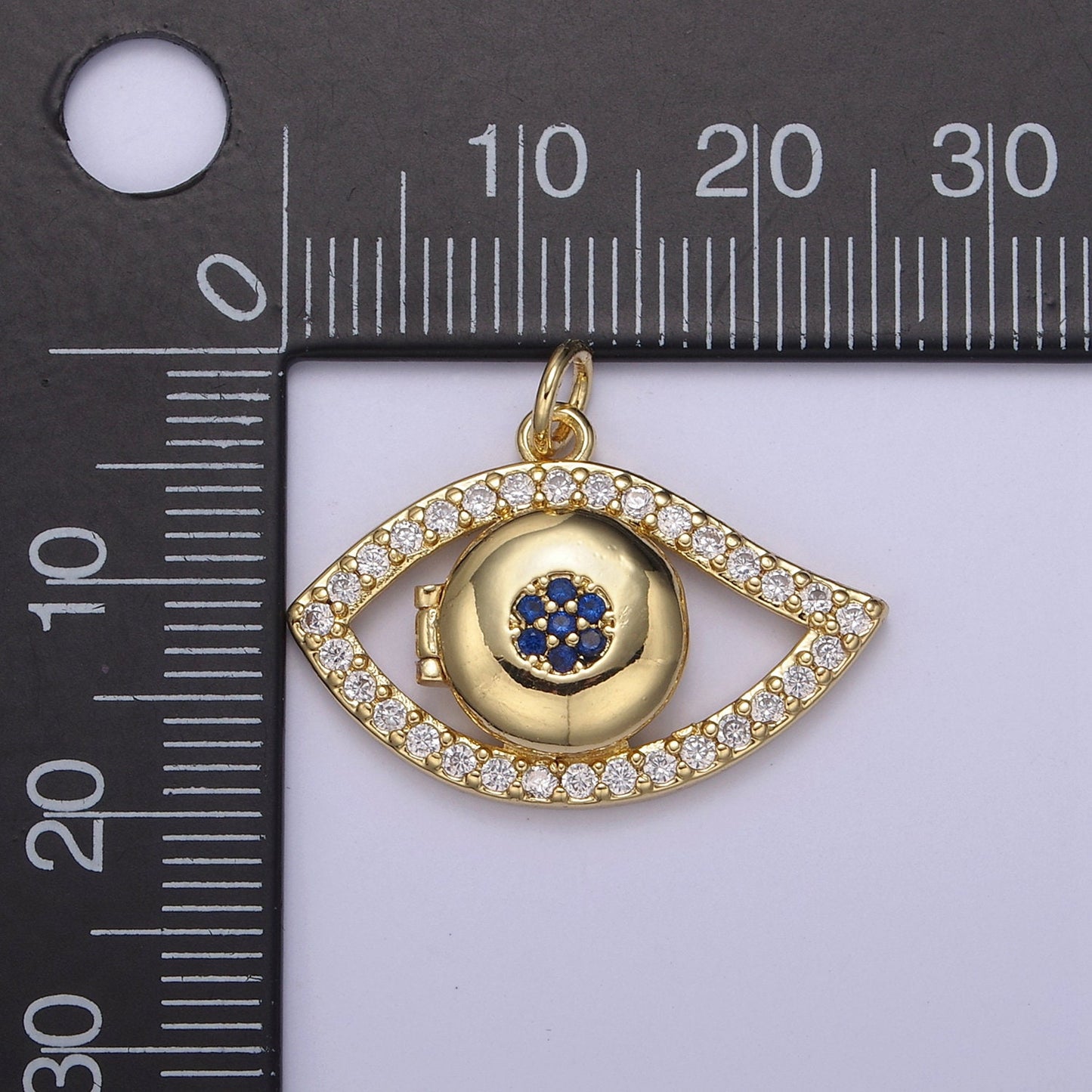 24K Gold Filled Evil Eye Necklace Charm, Micro Pave Eye of Ra Open Locket, Protection Pendant For DIY Jewelry Making, N-767