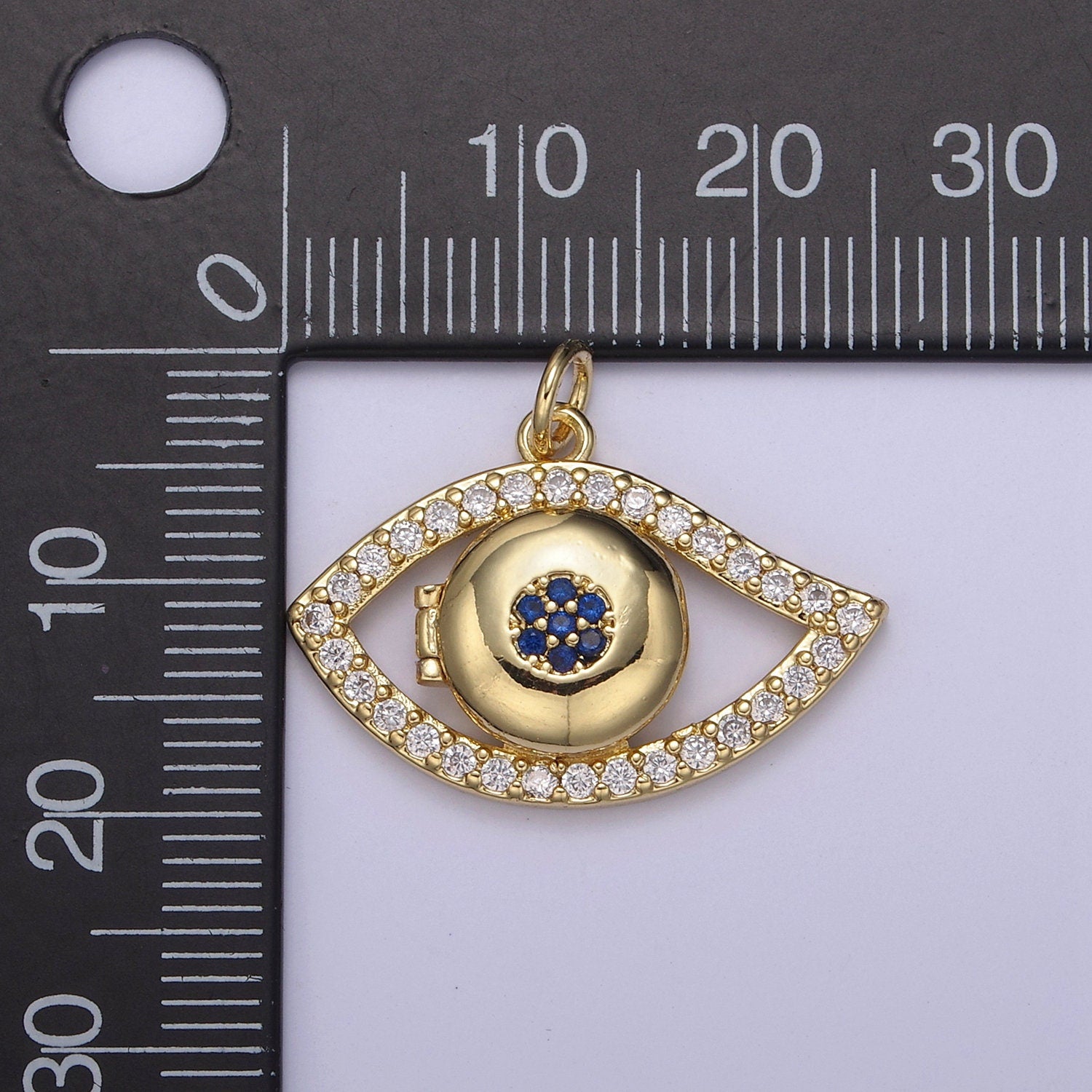 24K Gold Filled Evil Eye Necklace Charm, Micro Pave Eye of Ra Open Locket, Protection Pendant For DIY Jewelry Making, N-767