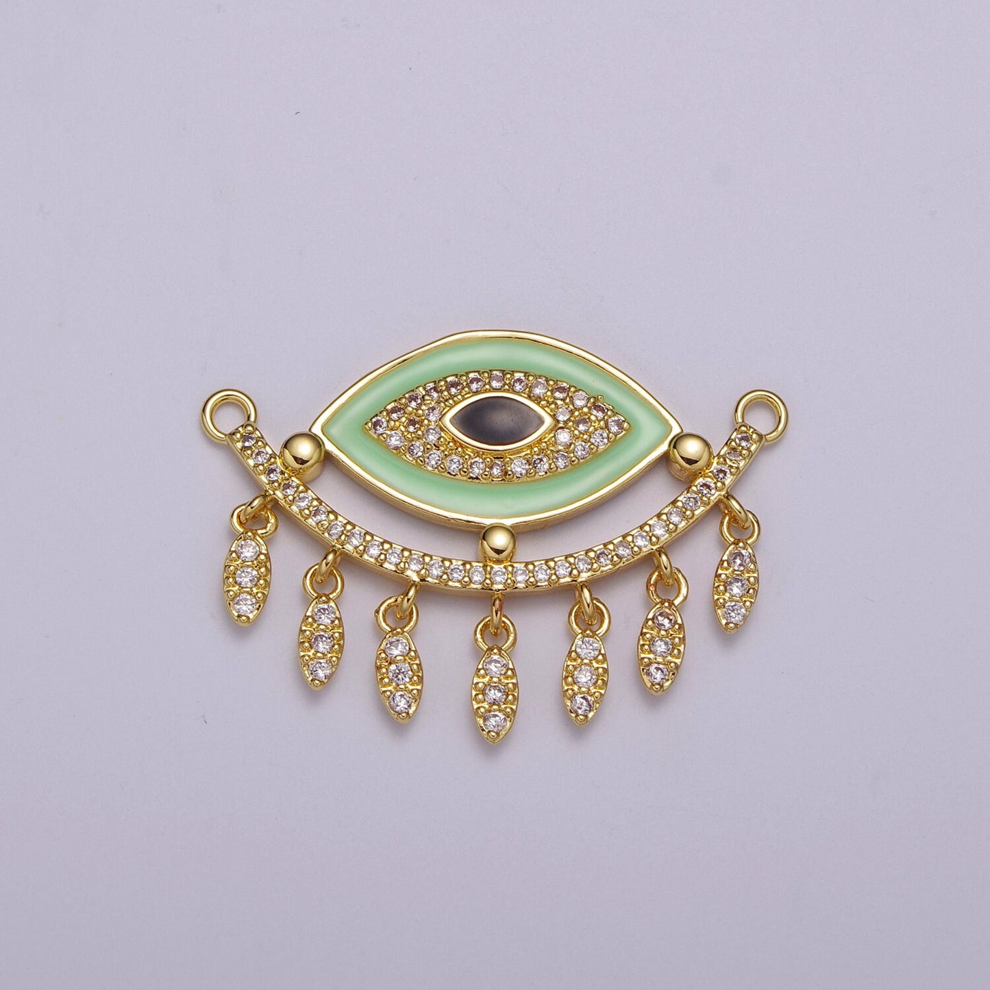 14K Gold Filled Evil Eye Charm Connector for Statement Jewelry Micro Pave Eye Link Connector for Necklace, F-904