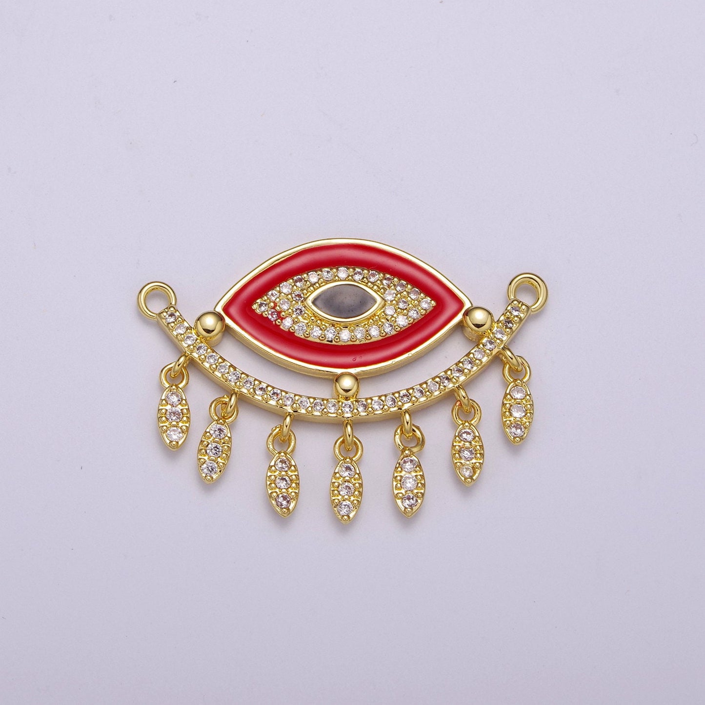 14K Gold Filled Evil Eye Charm Connector for Statement Jewelry Micro Pave Eye Link Connector for Necklace, F-904