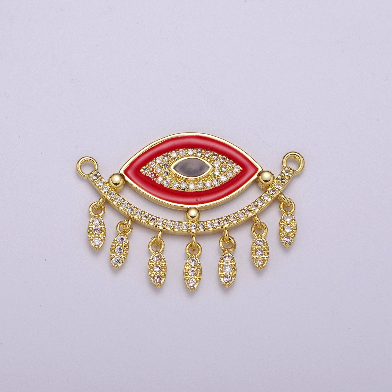 14K Gold Filled Evil Eye Charm Connector for Statement Jewelry Micro Pave Eye Link Connector for Necklace, F-904
