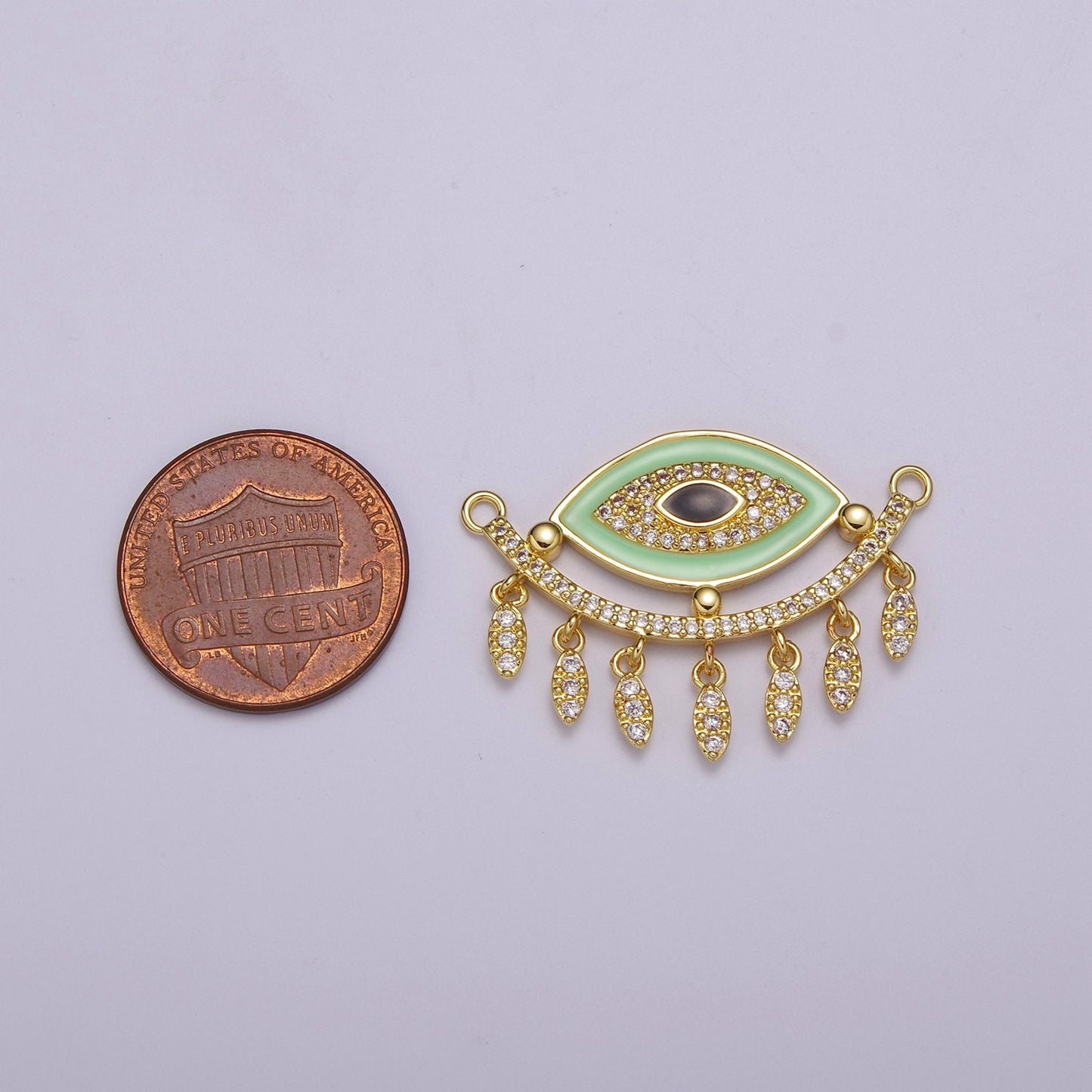 14K Gold Filled Evil Eye Charm Connector for Statement Jewelry Micro Pave Eye Link Connector for Necklace, F-904