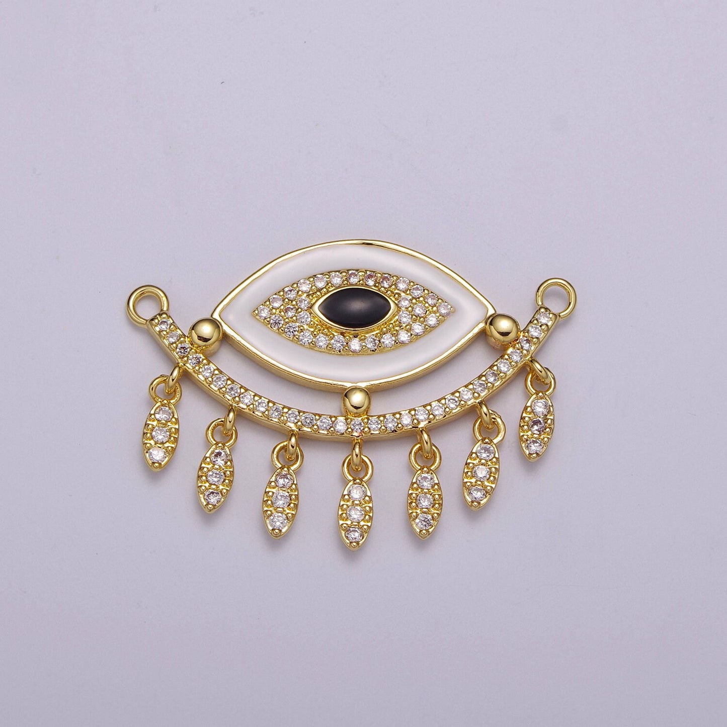 14K Gold Filled Evil Eye Charm Connector for Statement Jewelry Micro Pave Eye Link Connector for Necklace, F-904