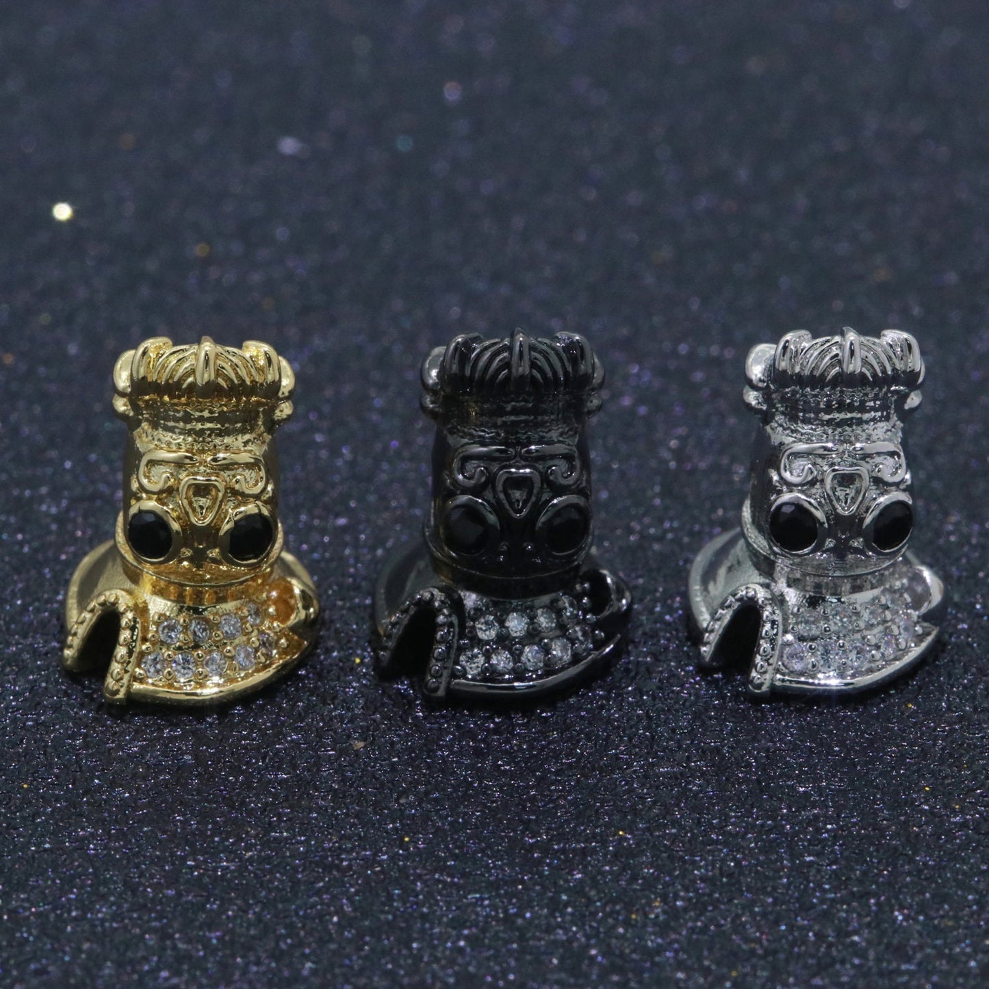 Pirate Captain Bead Connector in Gold, Silver, Black color,MicroPave Cubic Zirconia CZ Pirate of the Sea Supply For DIY Jewelry Making,B-619