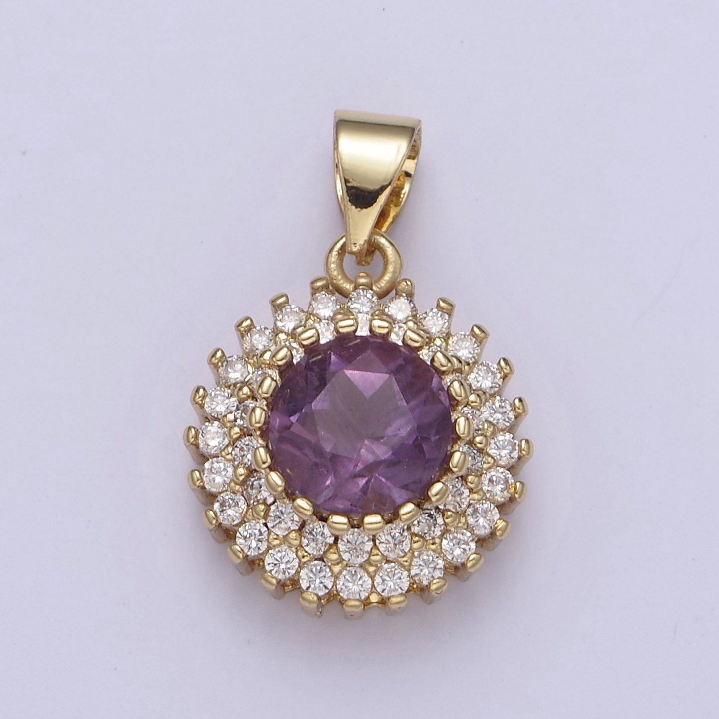 Purple Amethyst Pendant with Micro Pave Cubic Zirconia CZ, Amethyst Gemstone Statement Charm For DIY Jewelry Necklace Making H-835