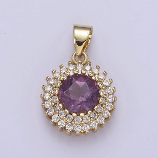 Purple Amethyst Pendant with Micro Pave Cubic Zirconia CZ, Amethyst Gemstone Statement Charm For DIY Jewelry Necklace Making H-835