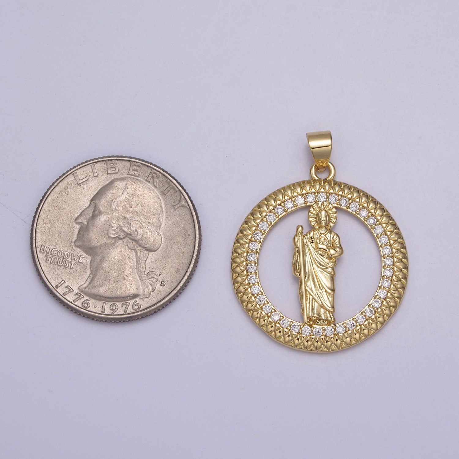 14K Gold Filled Saint Jude Round Religious Medallion Pendant Micro Pave San Judas Tadeo necklace Charm H-929