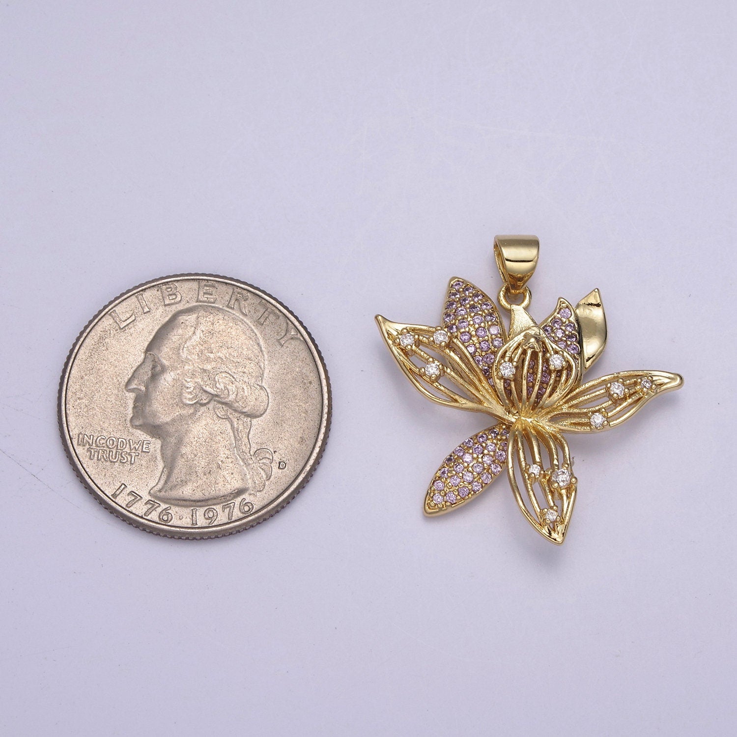 Purple Micro Pave Gold Flower Pendant H-918