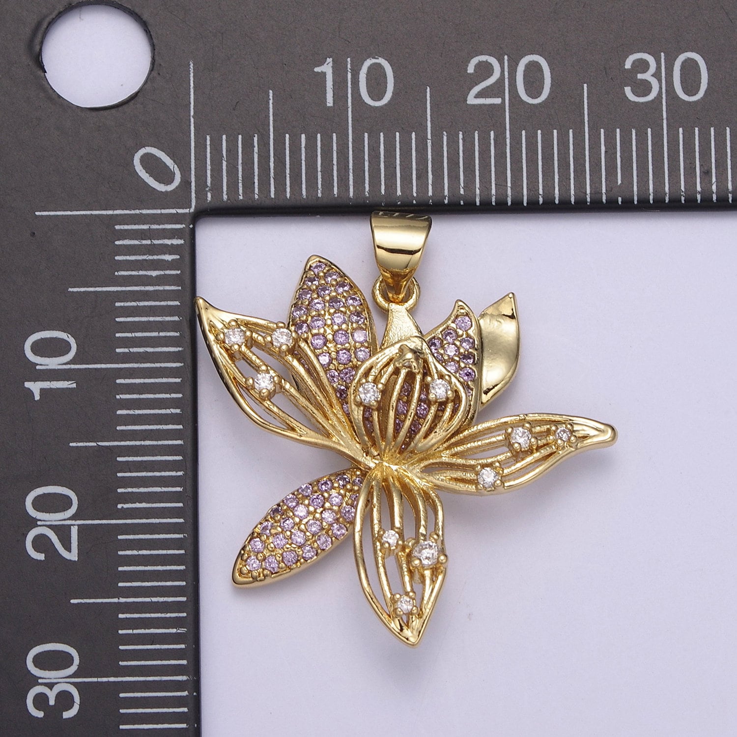 Purple Micro Pave Gold Flower Pendant H-918
