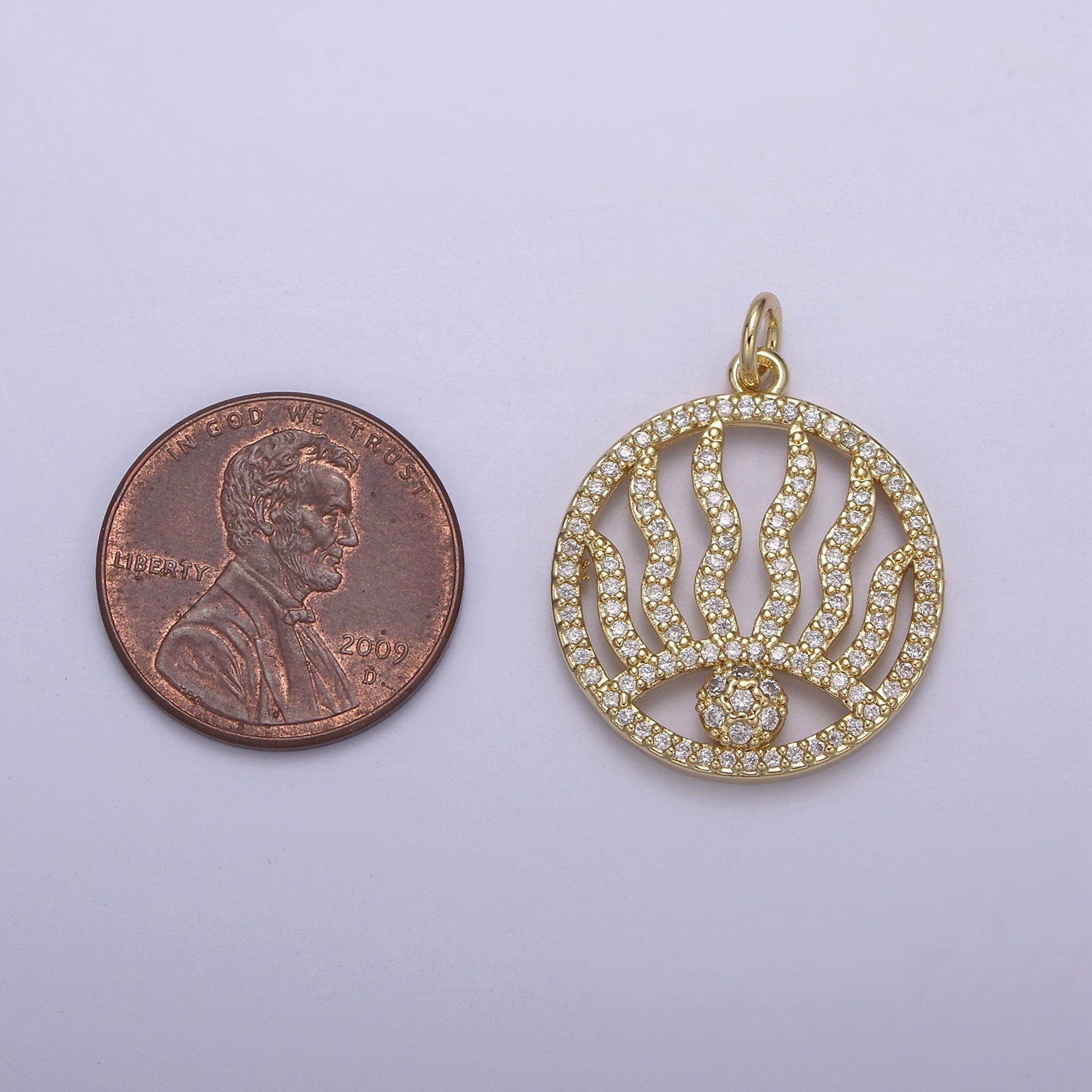 CZ Micro paved 24K Gold Evil Eye w/ Eyelash Charm Pendant Amulet Piece, Cubic Nazar Pendant, Bracelet, Necklace Jewelry Craft Supply N-801
