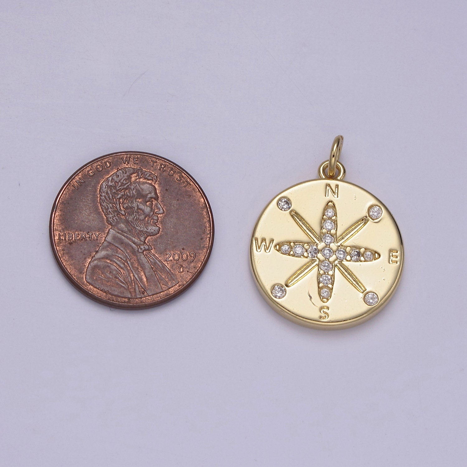 Dainty Gold CZ Paved Compass Charm Pendant, Travel Charm Pendant, Nautical Charms Supply North East South West Jewelry Inspired | N-847
