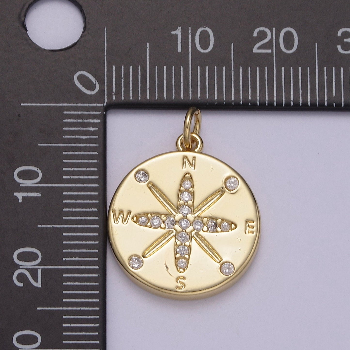 Dainty Gold CZ Paved Compass Charm Pendant, Travel Charm Pendant, Nautical Charms Supply North East South West Jewelry Inspired | N-847
