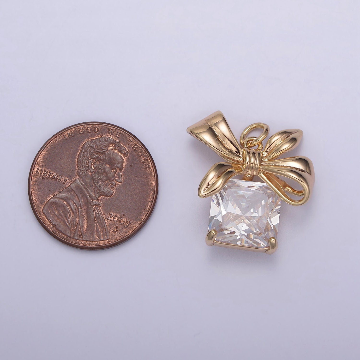 Dainty Present Gift Charm Inspired with Square Cubic Stone Clear CZ Pendant N-853