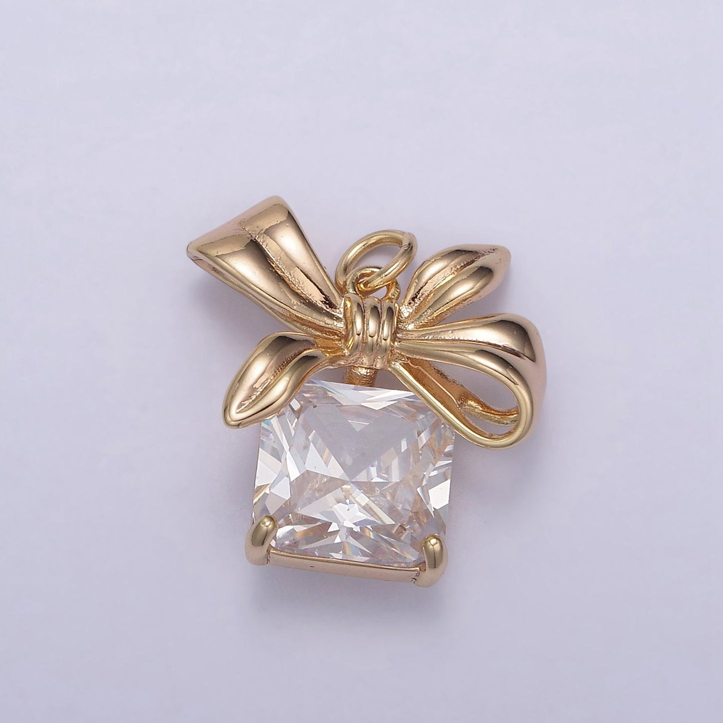 Dainty Present Gift Charm Inspired with Square Cubic Stone Clear CZ Pendant N-853
