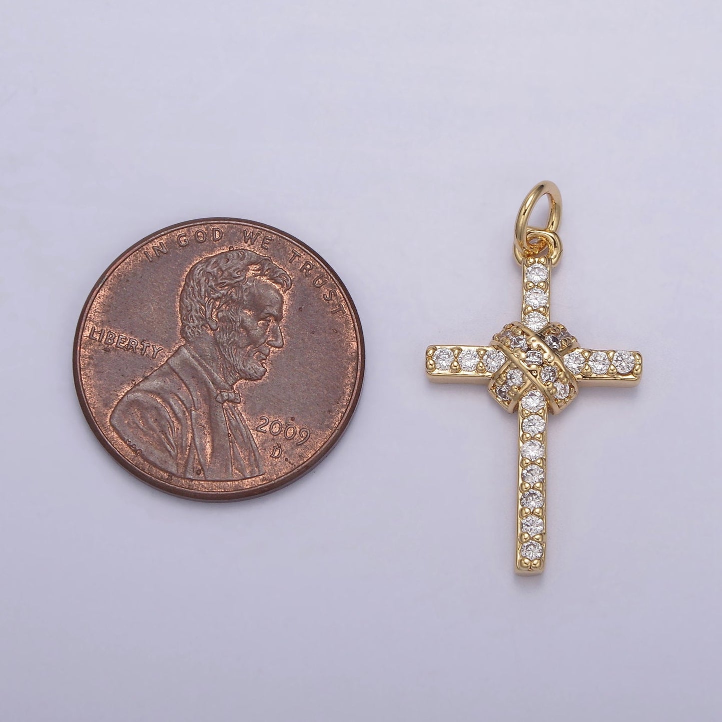 Dainty Bound Cross Charm 16K Gold Filled Cross Pendant with Clear Cubic Zirconia Micro Pave Religious Jewelry Making N-856