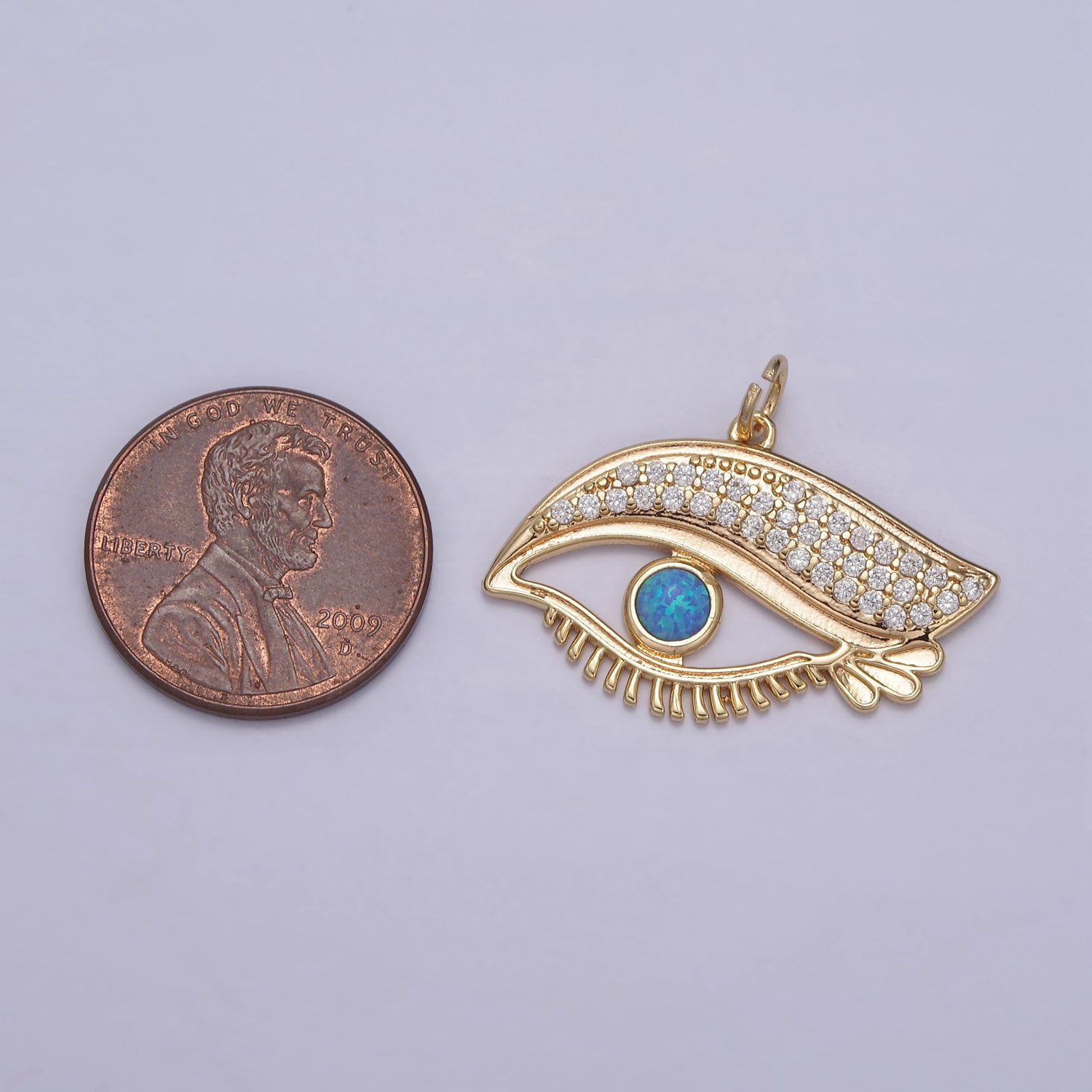 16K Gold Filled Dainty Eye Pendant Micro CZ Paved With Turquoise Center DIY Jewelry Necklace Bracelet Earring | N-854