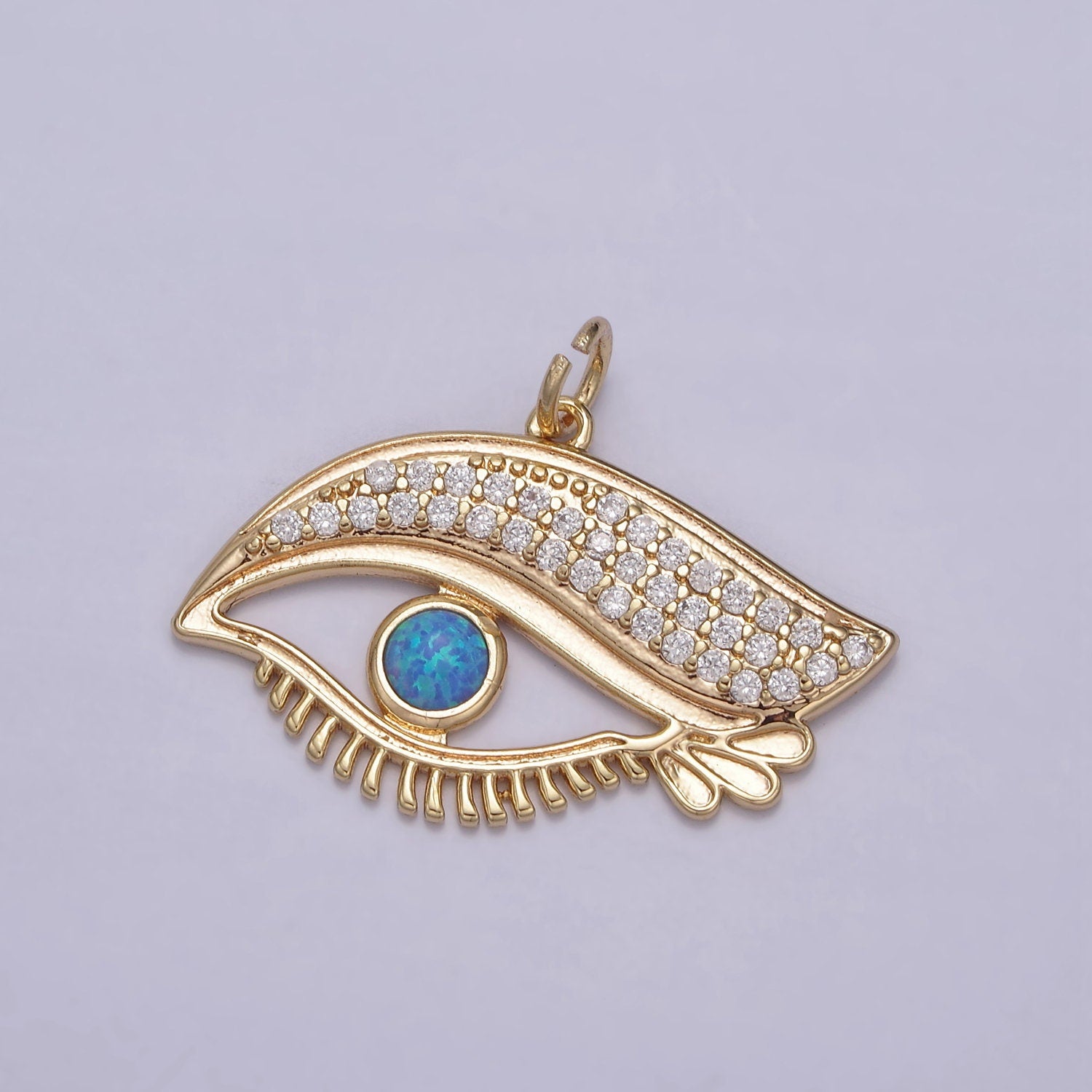 16K Gold Filled Dainty Eye Pendant Micro CZ Paved With Turquoise Center DIY Jewelry Necklace Bracelet Earring | N-854