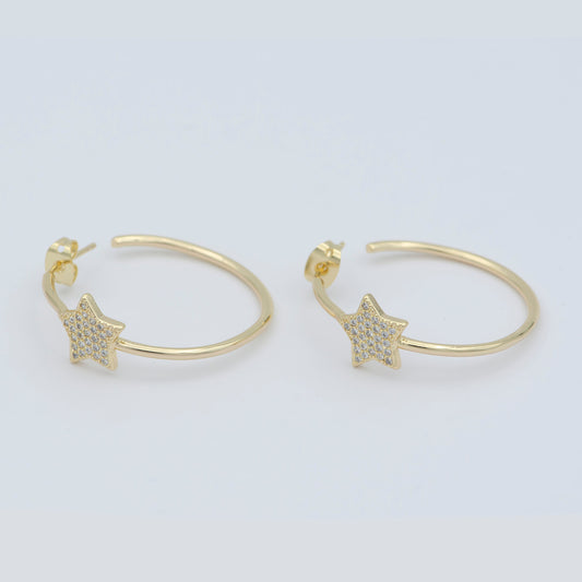 30 mm Simple Light Hoops 14K Gold Filled Star Hoop Gold Earrings for DIY Earring Craft Supply Jewelry Making T-307