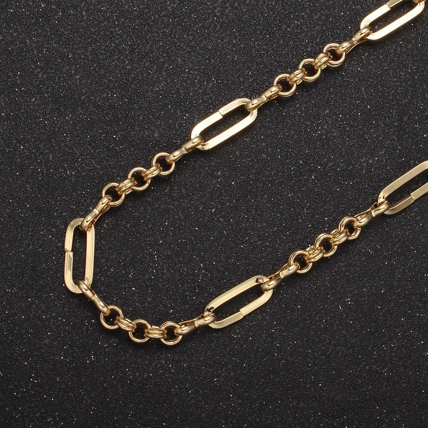 24K Gold Filled Unique, Unsoldered Paper Clip Chain Figure Eight & Rolo Link, Wholesale Bulk Roll Chain by Yard For Jewelry Making, 653