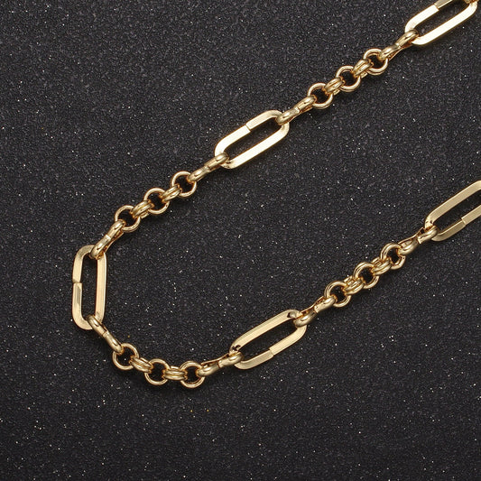 24K Gold Filled Unique, Unsoldered Paper Clip Chain Figure Eight & Rolo Link, Wholesale Bulk Roll Chain by Yard For Jewelry Making, 653