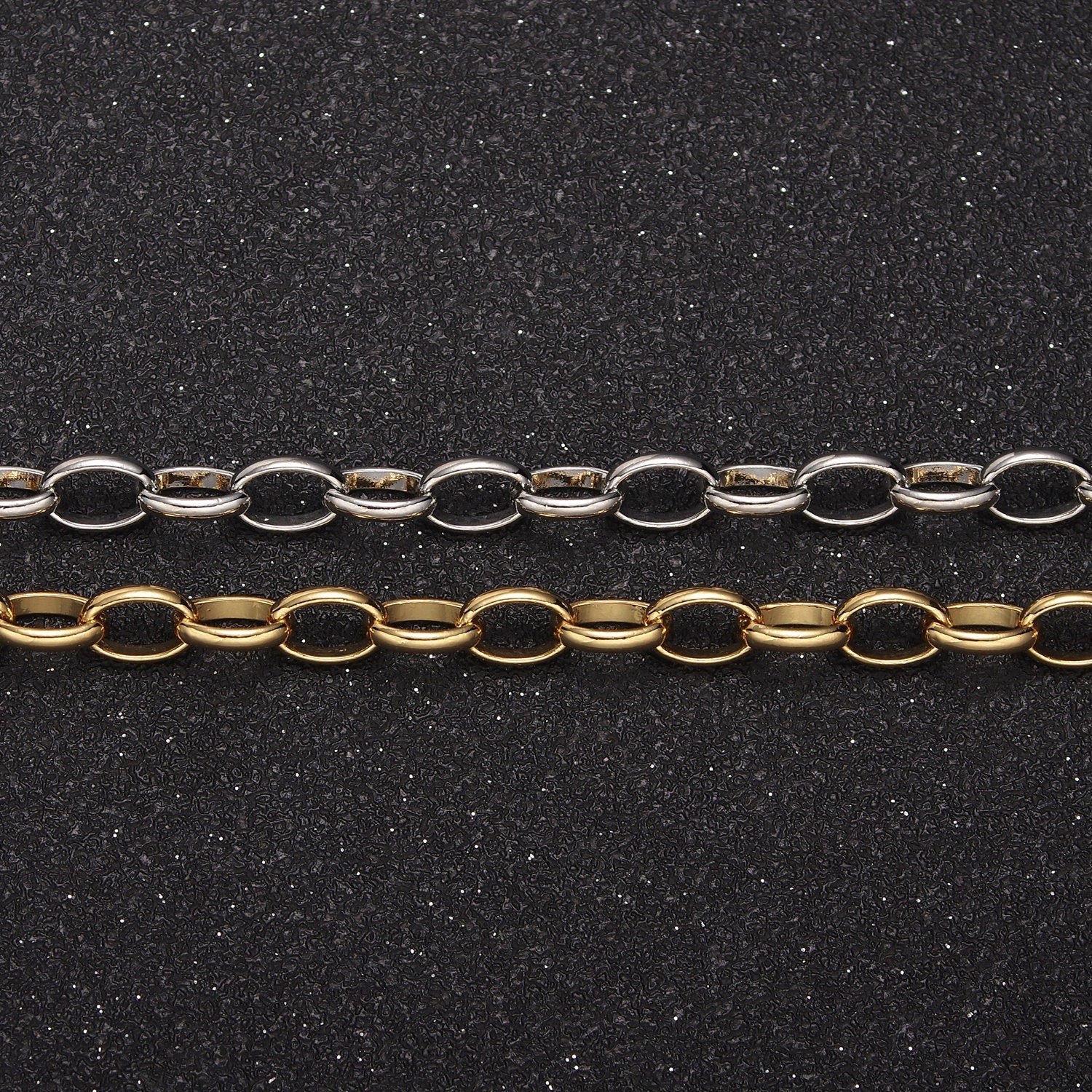 24K Gold Filled Oval Cable Chain by Yard, 5mm Width Chain in Gold & Silver Color, Wholesale Bulk Roll Chain For Jewelry Making, 662