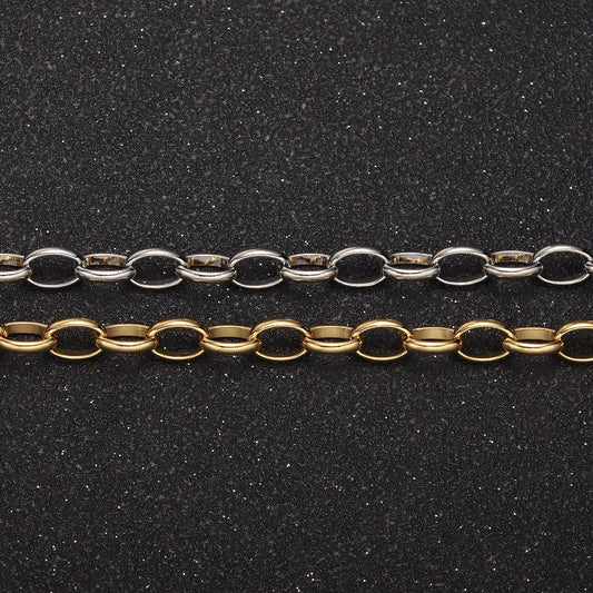 24K Gold Filled Oval Cable Chain by Yard, 5mm Width Chain in Gold & Silver Color, Wholesale Bulk Roll Chain For Jewelry Making, 662