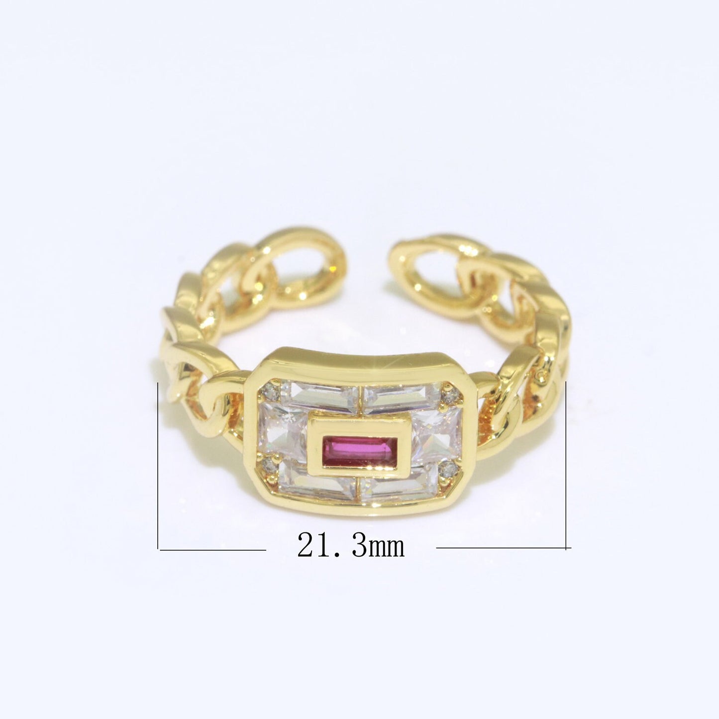 Cocktail Chain Ring Chunky Curb Chain Ring Statement Gold Stackable Rings Cocktail Ring Blue, Pink, Green Cz Stone