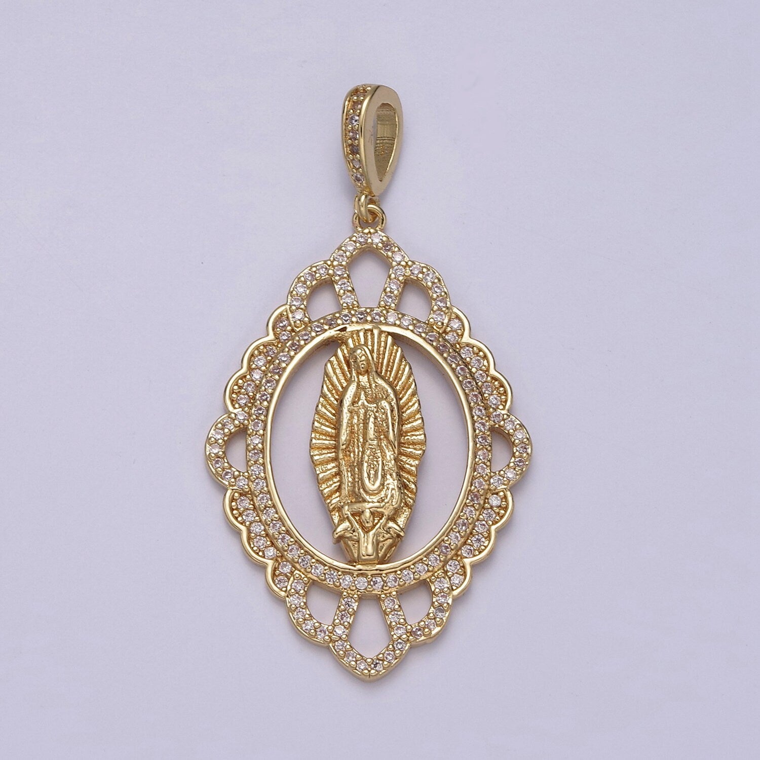 Bold Virgin Mary Pendant Micro CZ Pave 24K Gold Filled | DIY Charm Add On Piece Necklace Bracelet | N-572
