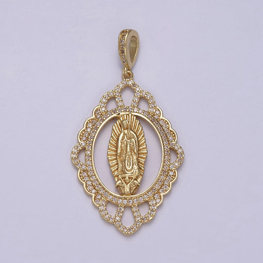 Bold Virgin Mary Pendant Micro CZ Pave 24K Gold Filled | DIY Charm Add On Piece Necklace Bracelet | N-572