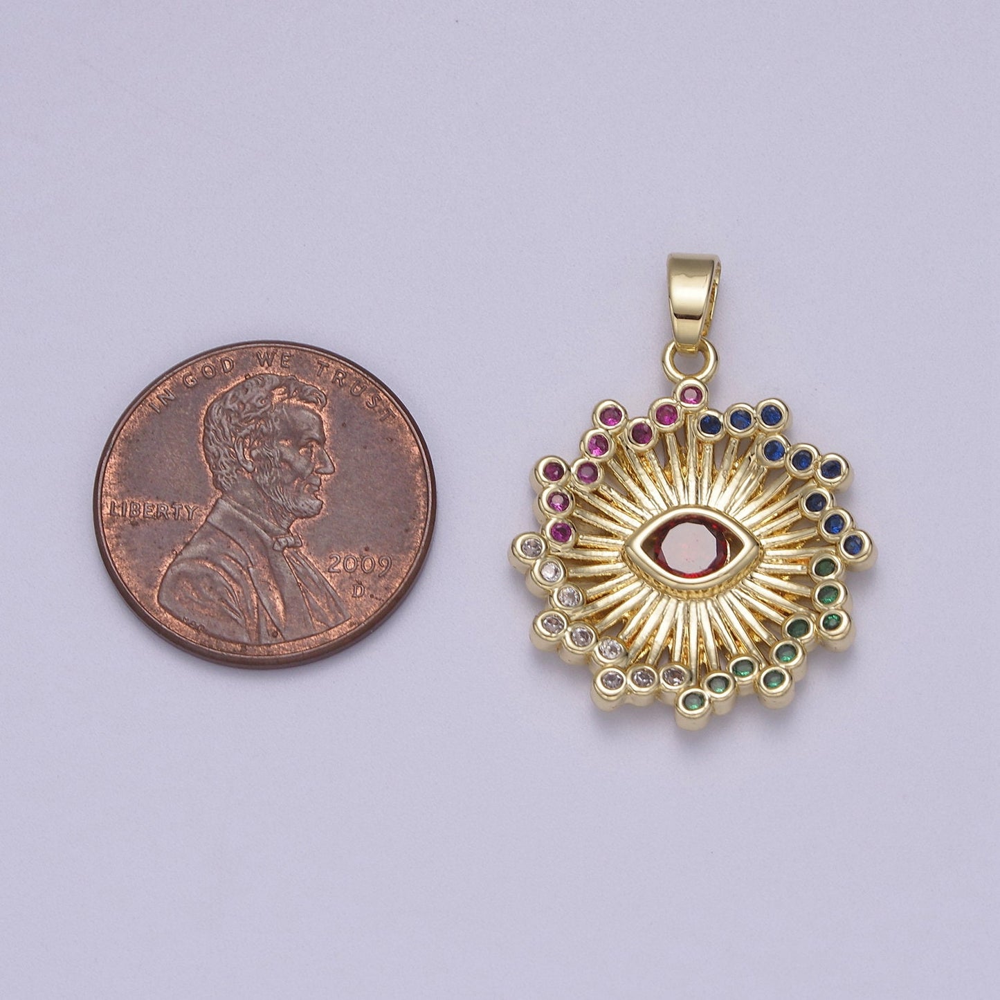 Multi Colored CZ Evil Eye Sun Burst Pendant 14K Gold Filled | DIY Charm Necklace Bracelet | N-602