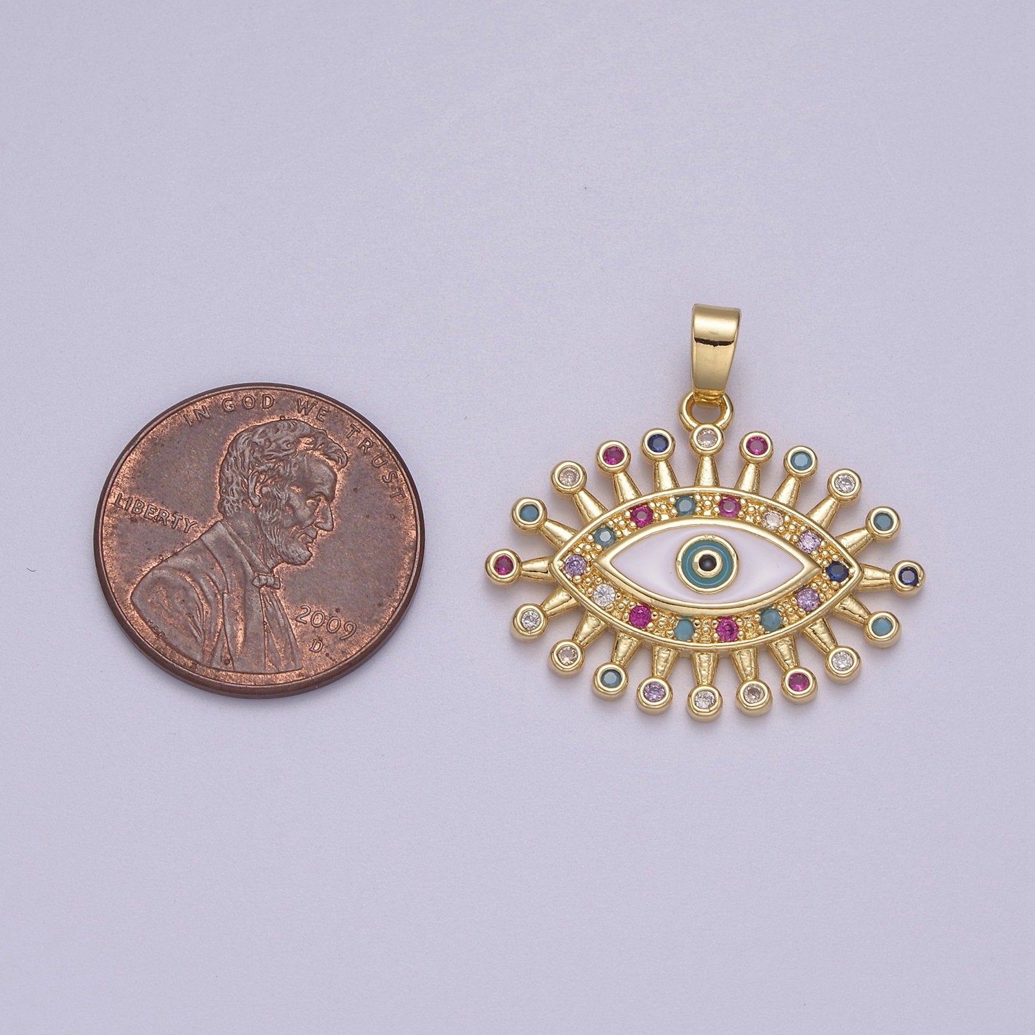 Dainty Evil Eye Pendant With Cotton Candy Colored CZ Pave 14K Gold Filled | DIY Charm Necklace Bracelet | N-607