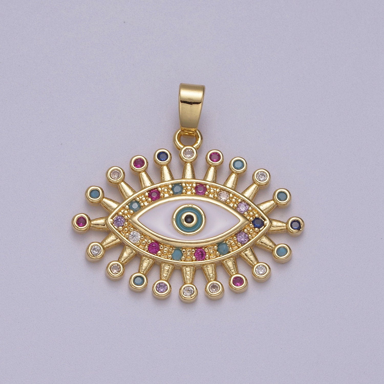Dainty Evil Eye Pendant With Cotton Candy Colored CZ Pave 14K Gold Filled | DIY Charm Necklace Bracelet | N-607