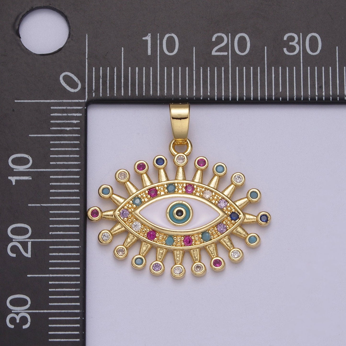 Dainty Evil Eye Pendant With Cotton Candy Colored CZ Pave 14K Gold Filled | DIY Charm Necklace Bracelet | N-607
