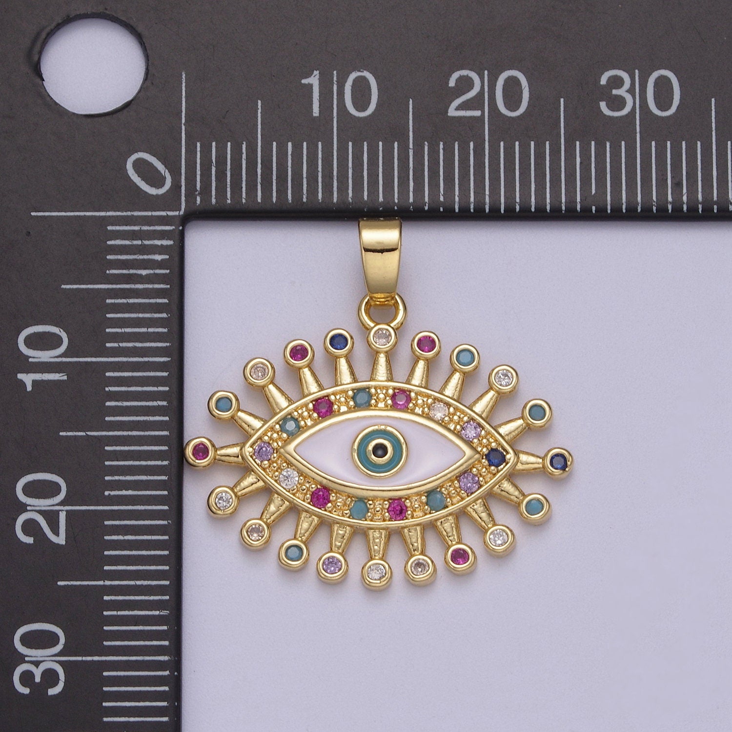 Dainty Evil Eye Pendant With Cotton Candy Colored CZ Pave 14K Gold Filled | DIY Charm Necklace Bracelet | N-607