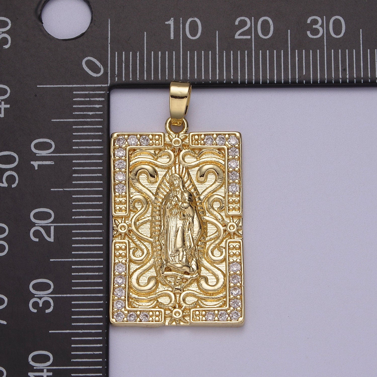 Bold Virgin Mary Tag Micro CZ Pave 14K Gold Filled | DIY Pendant Charm Add On Piece Necklace Bracelet | N-603