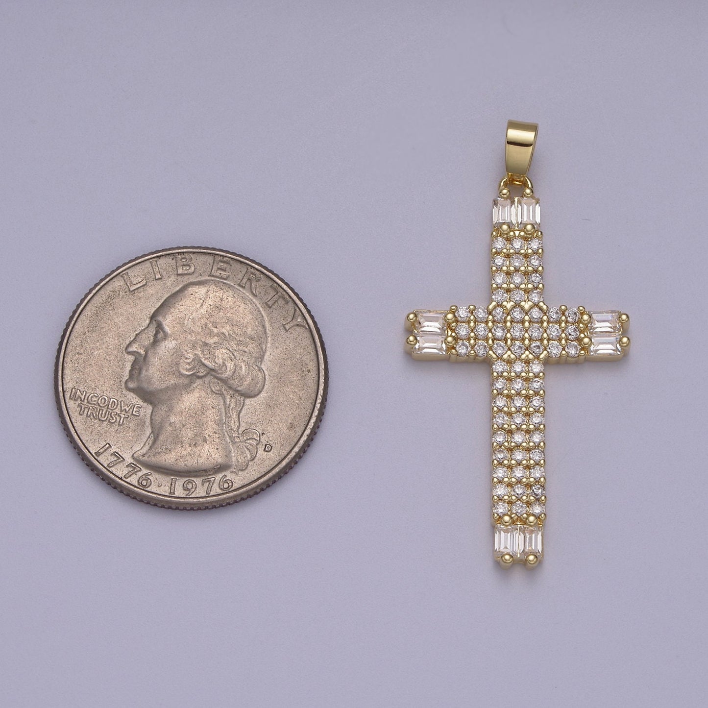 Bold Cross Pendant 14K Gold Filled Clear CZ Pave | DIY Charm Necklace Bracelet Earring | N-609