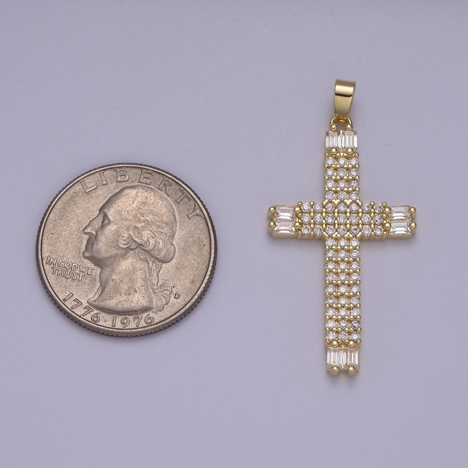 Bold Cross Pendant 14K Gold Filled Clear CZ Pave | DIY Charm Necklace Bracelet Earring | N-609