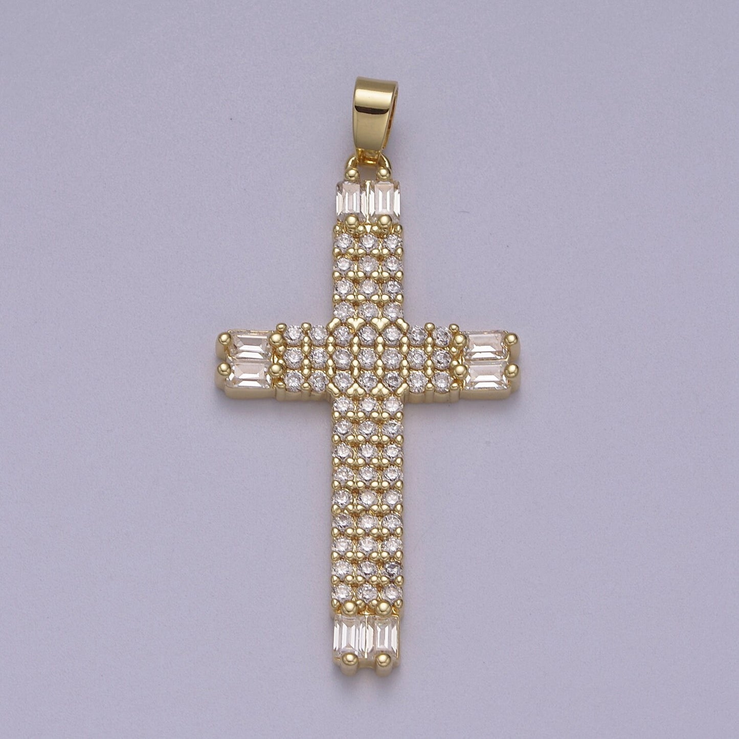 Bold Cross Pendant 14K Gold Filled Clear CZ Pave | DIY Charm Necklace Bracelet Earring | N-609