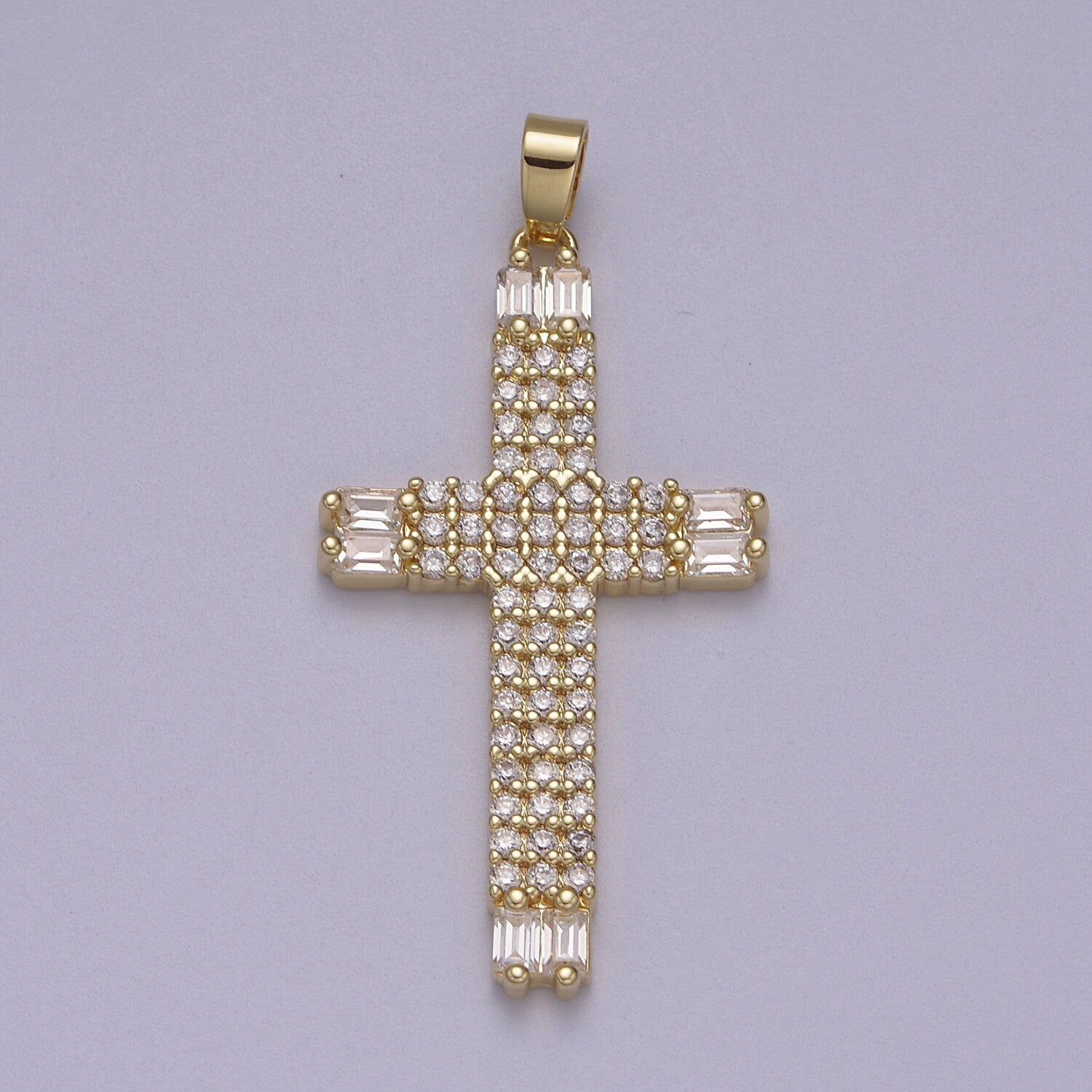 Bold Cross Pendant 14K Gold Filled Clear CZ Pave | DIY Charm Necklace Bracelet Earring | N-609