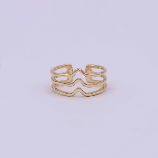 18K Gold Filled Chevron Ring, Dainty Gold Wave Ring, Triple V Shape Ring, Gold Stacking Ring, Minimalist Ring Open Adjustable Ring