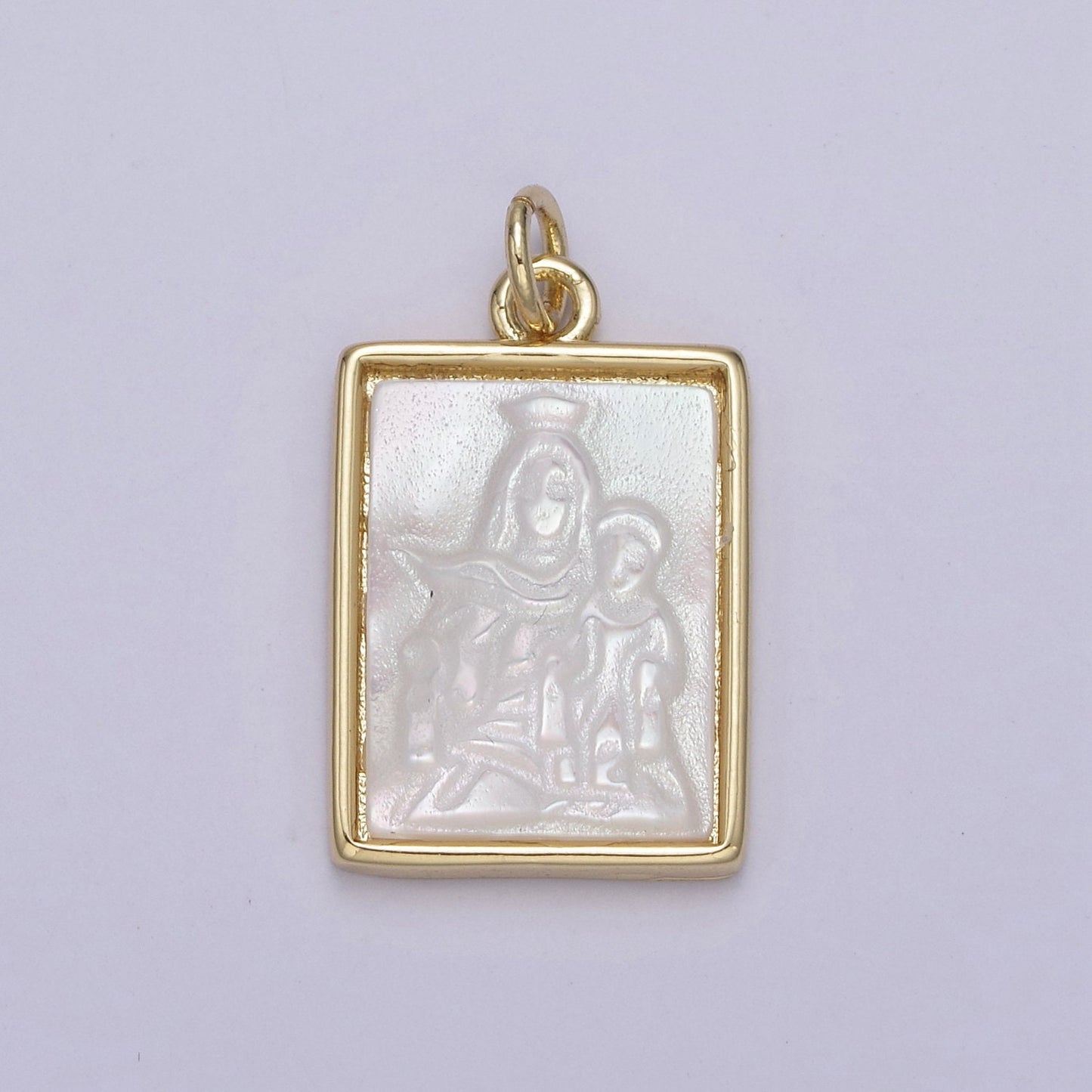Minimalist Micro Pearl Portrait of Virgin Mary holding Baby Jesus with Gold Picture Frame | DIY Pendant Charm Necklace Bracelet | N-864
