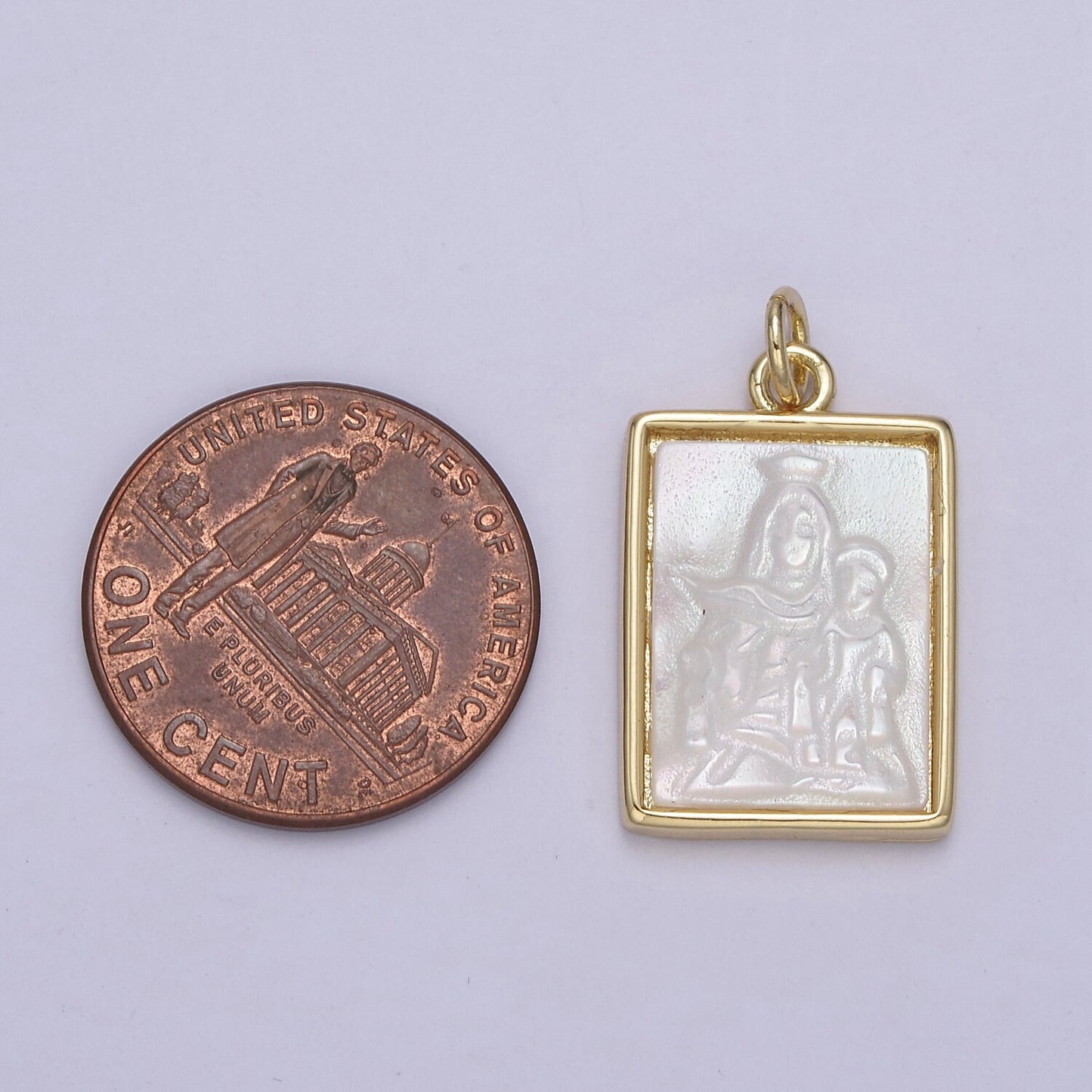 Minimalist Micro Pearl Portrait of Virgin Mary holding Baby Jesus with Gold Picture Frame | DIY Pendant Charm Necklace Bracelet | N-864